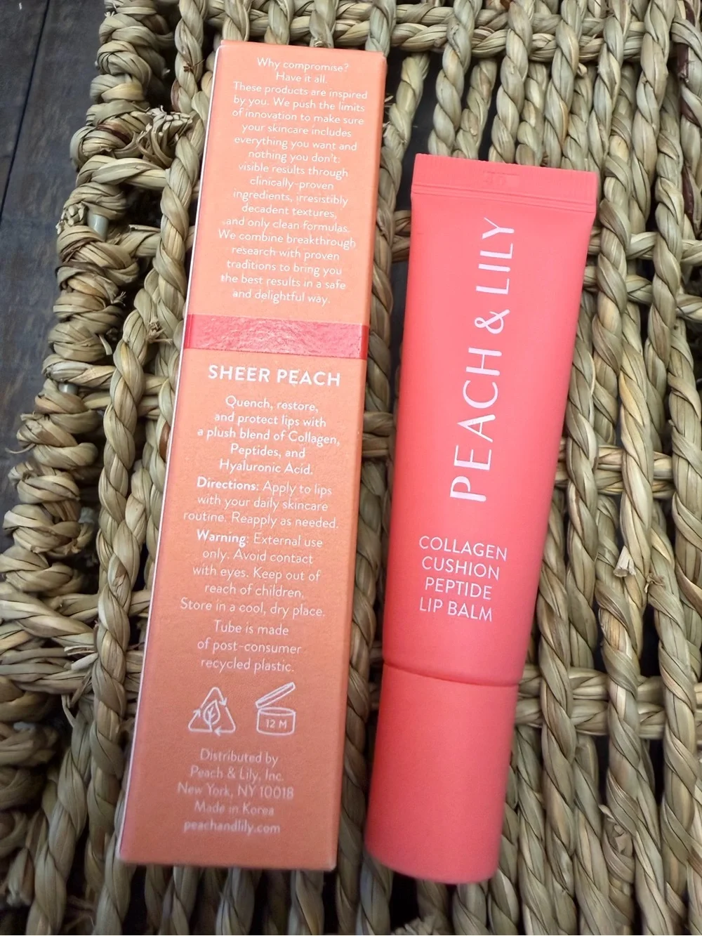 Peach & Lily Collagen Cushion Peptide Lip Balm Sheer Peach 12mL NIB